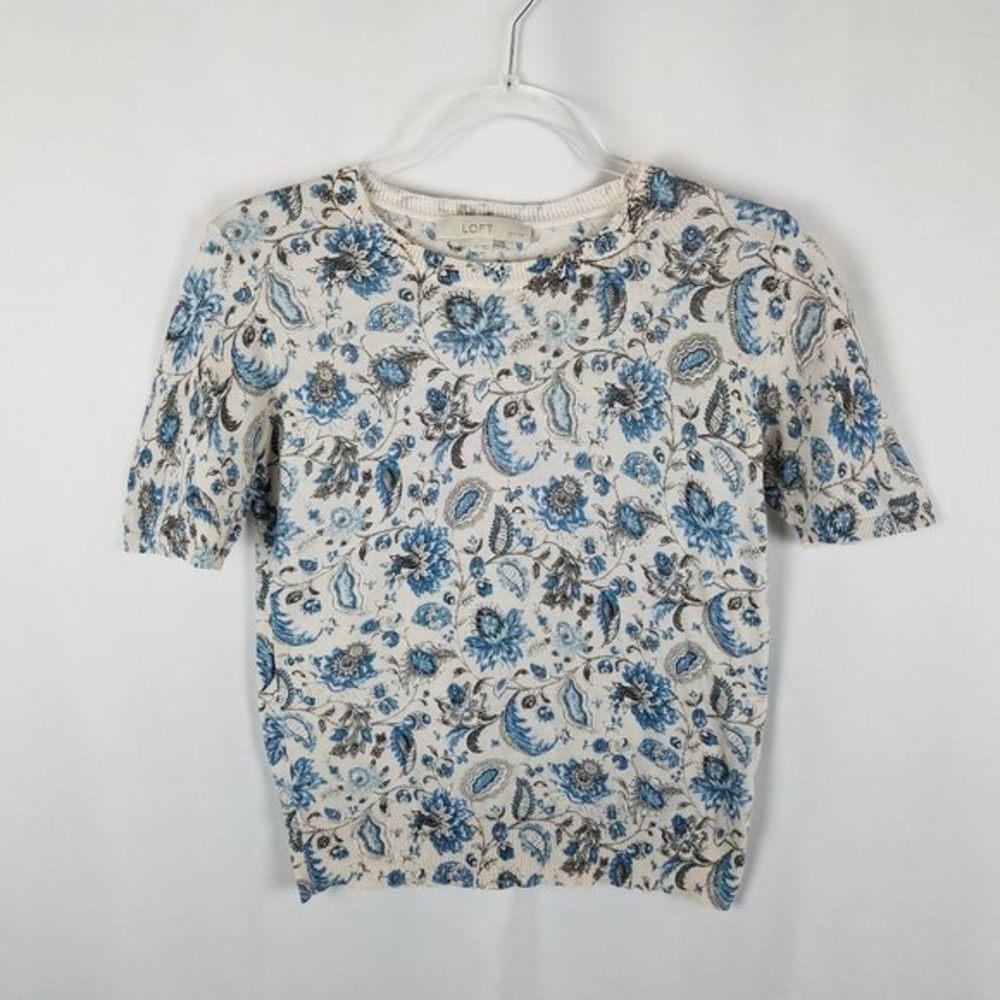 Ann Taylor LOFT‎ top knit blue/white floral size SP